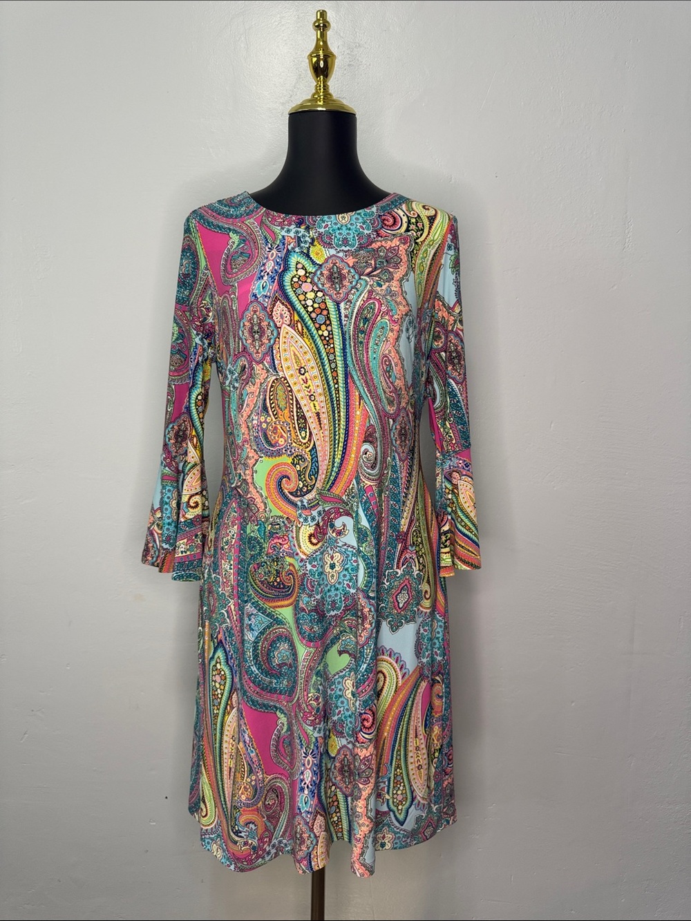 Tommy Hilfiger Pink Multicolor Paisley Long-Sleeve Dress